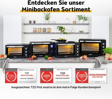 Міні-піч TZS First Austria з плитами 30л 3200 Вт - піч для піци з 6 режимами нагріву, 4 рівнями та аксесуарами