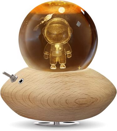 Музична скринька HILEYOLLA 3D з кришталевою кулею, нічник-астронавт, дерев'яна основа, музична скринька, що обертається