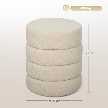 Пуф HOMCOM, круглий, з м'якою оббивкою Teddy Fleece, металевий каркас, витримує до 120 кг, діаметр 40x45 см, бежевий