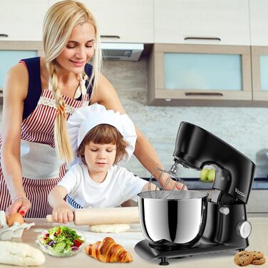 Кухонна машина Vezzio для випічки, 5.5л, 1500Вт, планетарне мішування, з набором насадок (чорна)