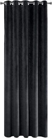 РІА завіса оксамит оксамит М'яка стрічка для завивки, стильна, елегантна, гламурна, для спальні, вітальні, вітальні, (10 петель, 140x250 см, чорного кольору)