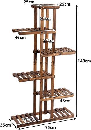 Полиця для рослин GOPLUS з дерева, 6 ярусів сходи для квітів, підставка для квітів для саду, балкона, патіо (75x25x140см)