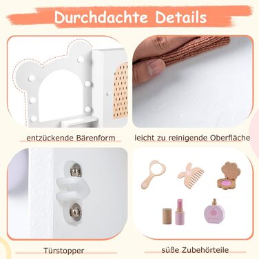 Детский туалетный столик COSTWAY в форме медведя с подсветкой, зеркалом, шкафчиком, 5 ящиками и отделениями, из дерева, для девочек от 3 лет