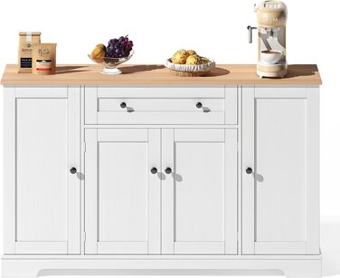 Багатофункціональний буфет-біликовий стіл 138 см з шухлядою, полицями та регульованими полицями – з кріпленням від перекидання, для кухні, вітальні та спальні (Натуральний+білий)