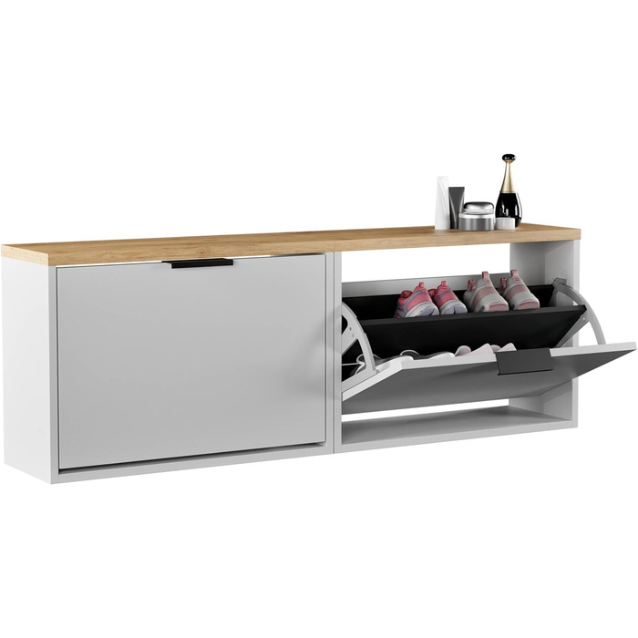 Взуттєва шафа Planetmöbel вузька з 6 полицями, комод для прихожей, коридору, гардеробу 60 x 23 x 118 см, білий сірий