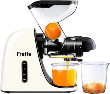 Фрета Slow Juicer: Електрична холодний відцентровий соковитискач для овочів та фруктів, 200W, 76 мм, легке очищення (кремовий)
