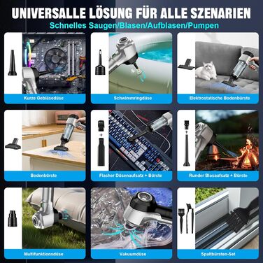 Акумуляторний ручний пилосос 4-в-1 для авто та дому, потужність 25000Па, бездротовий електроповітродув для прибирання шерсті, кухні та ПК, чорний