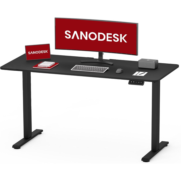 Регульований стіл Sanodesk 110x60 см з суцільною стільницею – компактний стоячий стіл, ергономічний та стильний, білий