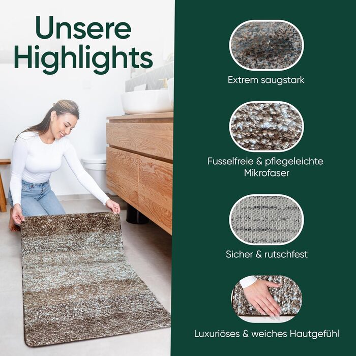 Килимок для ванної кімнати [60x90] нековзкий – розкішний килимок для ванної кімнати великого розміру та пральний | Високоякісні килимки та килимове покриття для ванної кімнати, душової кабіни та іншого | чорний (50 x 80 см, бежевий)