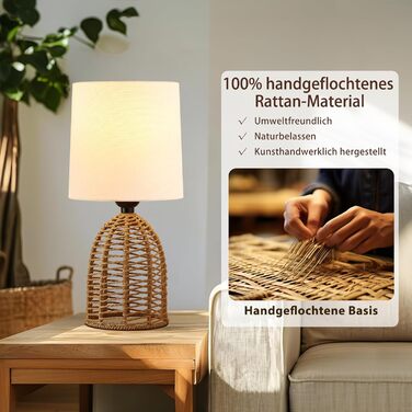 Настільна лампа GyroVu 2 шт. з ротангу, Бохо стиль, цоколь E27, для спальні, вітальні, нічний столик, читання, рустикальний дизайн