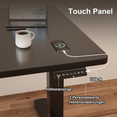 Регульований за висотою стіл JUMMICO з підйомним механізмом, пам'яттю, 110 x 60 см, чорний