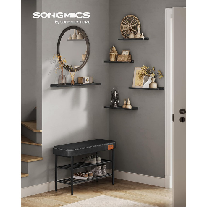 Набір металевих настінних полиць SONGMICS (3 шт), підвісні полиці в індустріальному стилі для вітальні, кухні та ванної кімнати, чорні, LFS12BK
