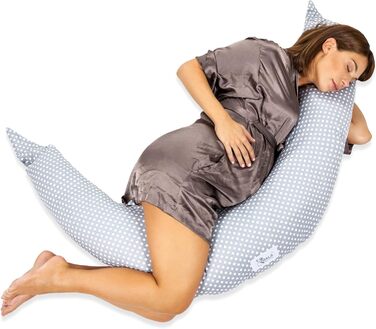 Подушка для годування KOALA BABYCARE XXL Подушка для вагітних Бічна подушка для сну зі 100 бавовняним чохлом - Сертифікований медичний виріб - Позиціонуюча подушка для дорослих - (Сірий - Білий) X-Large Сірий - Білі точки