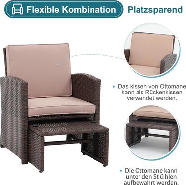 Садовий набір меблів з ротангу OC Orange-Casual 5 предметів: диван, крісла, столик, пуфи, подушки - бежевий