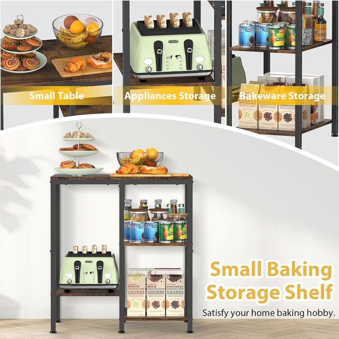 Металевий стелаж для мікрохвильовки, 4 яруси, регульований, для кухні, чорний