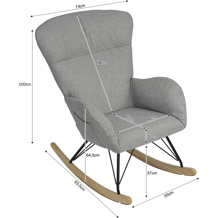 Шоукель-крісло Vielllliving для спальні, 150 кг, темно-сірий, Garu, 93.5x100x55 см