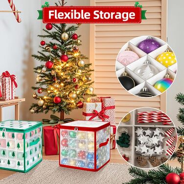 Коробка для зберігання новорічних кулічок, 2 шт, 128 відділень по 7 см, водонепроникна, знімні лотки, для прикрас ялинки (30x30x30 см)