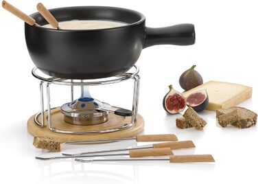 Набір для фондю Kela Käsefondue Set 10tlg, керамічний фондю на 6 осіб NATURA, з підставкою для пальників, виделки та тримач для виделок