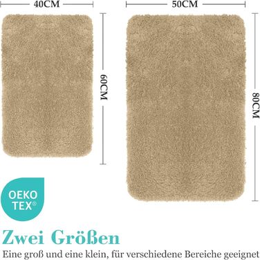 Комплект килимків для ванної кімнати Digiroot (2 шт.) - антиковзаючі, швидковисихаючі, м'які, 40x60 см та 50x80 см (Бежевий)