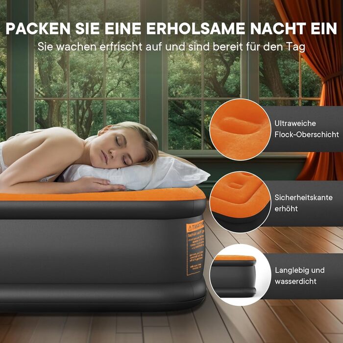 Надувне ліжко Luxchoice з електричним насосом для 2 осіб (205x155x38 см) - Dark Orange