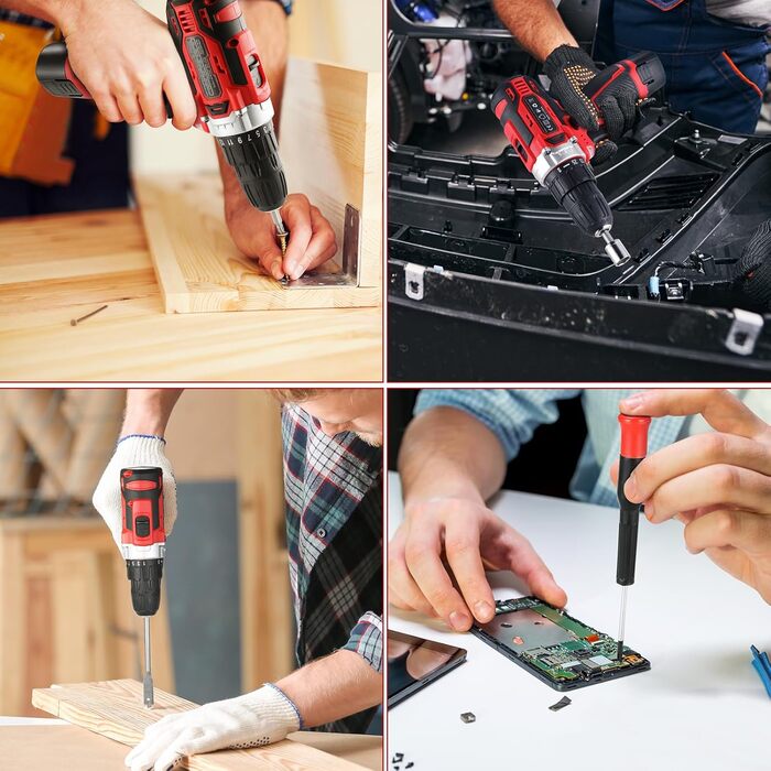 Набір інструментів TLGREEN акумуляторний (138 предметів) з дрилем-шуруповертом 12V, червоний – для ремонту та побутового використання