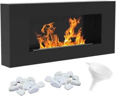 Камін KRATKI Delta Flat Bio Ethanol, 40x90 см, чорний матовий, з галькою та воронкою, сертифікат TV