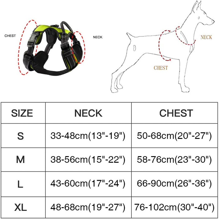 Упряж для собак MASBRILL регульована упряж із захистом від натягу Світловідбиваюча упряж для великих середніх і маленьких собак з м'якою підкладкою дихаюча упряж для собак (XL) (S (шия33-48 см / груди 50-68 см), зелений)