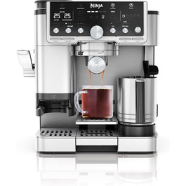 Кавомашина Ninja Luxe Pro 3-в-1 з млинком і спінювачем для латте, капучино, холодної кави та еспресо, 5 режимів, срібляста, ES701EU