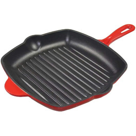 Сковорода-гриль квадратна La Cuisine 25 см з емальованого чавуну, червона емаль зовні, чорна емаль всередині