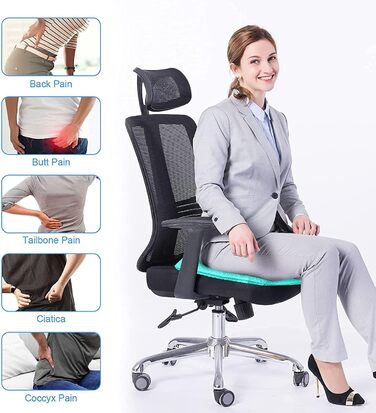 Ортопедична гелева подушка на стілець для офісу, авто та інвалідних візків, м'яка з антиковзаючим чохлом (Зелений, 43x39x4 см)