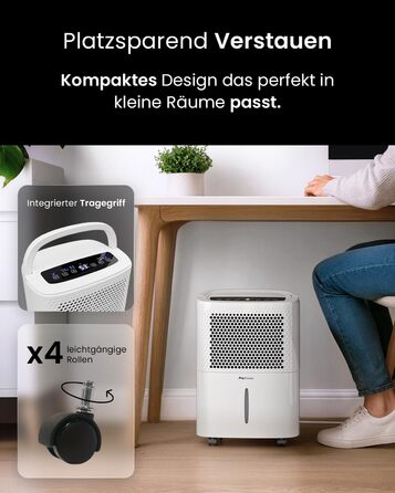 Pro Breeze® Eco Kompakt 12L/день: Електричний осушувач повітря з LED-дисплеєм, функцією сушіння білизни та Smart App (20 м²)