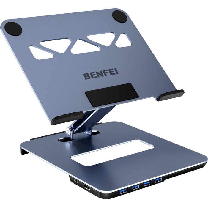 Підставка для ноутбука BENFEI з алюмінію та USB-C док-станцією 6в1, HDMI 4K@60Hz, 4*USB3.0, 100W PD, сумісна з MacBook Pro/Air, iPad Pro, XPS, Thinkpad
