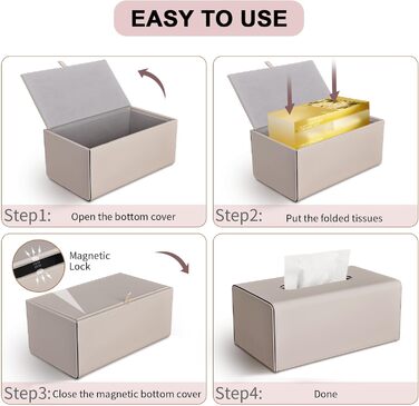 Склянка для серветок KingFOM з PU шкіри, бежевого кольору, прямокутна - для офісу, авто, дому