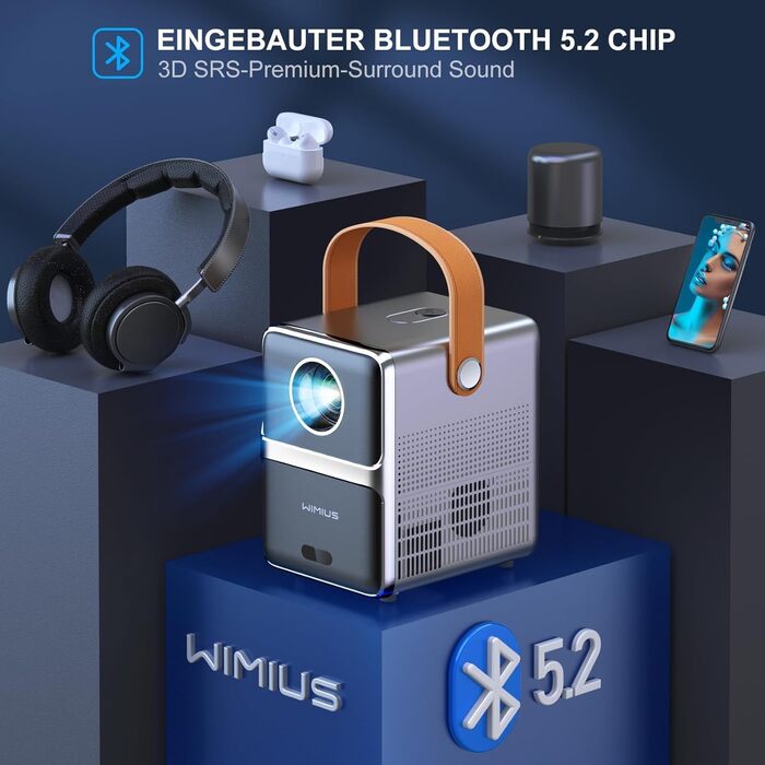 Портативний проєктор Mini Beamer 4K з WiFi 6, Bluetooth, Dolby Audio та підтримкою Netflix. Компактний проєктор з автофокусом, вертикальною корекцією трапеції та інтегрованими додатками (рожевий)