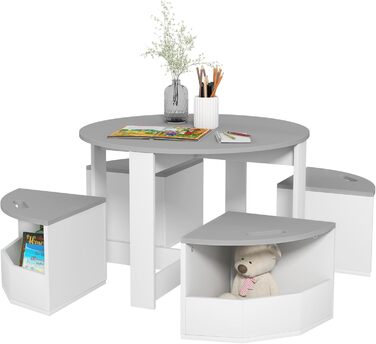 Дитячий стіл та стільці AIYAPLAY 5-TLG. сірого кольору з ящиком для зберігання