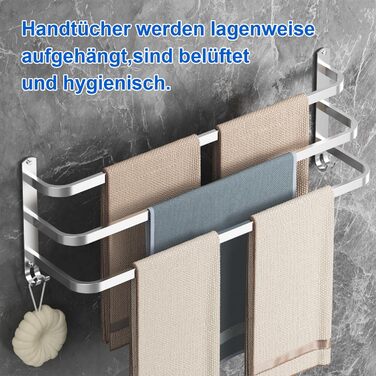 Тримач для рушників 80 см без свердління, срібний, для ванної кімнати та кухні