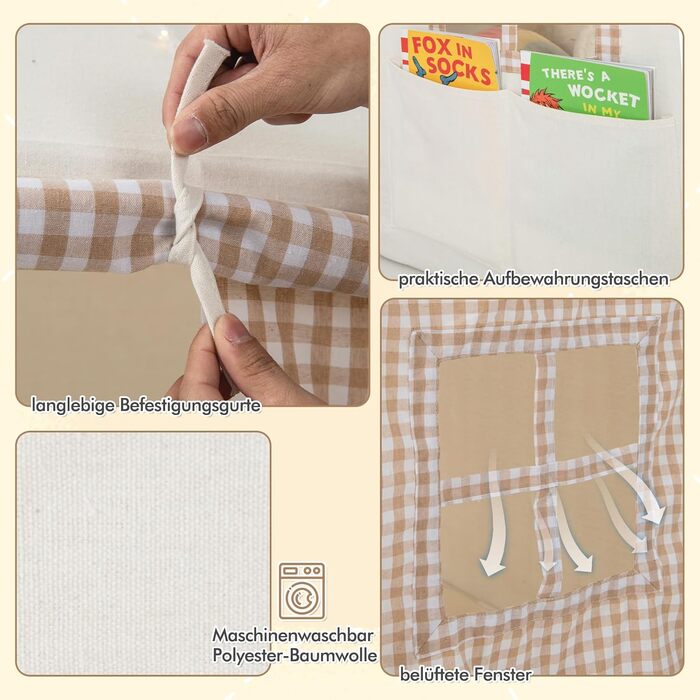 Дитячий намет GOPLUS з м'яким килимком, зірками та китицями, ігровий будиночок для дому та вулиці з вікнами, дверима та кишенями, для дітей від 3 років (Бежевий)