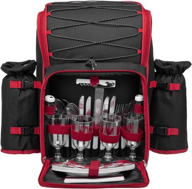 Рюкзак для пікніка Andora на 4 особи з інтегрованою сумкою-холодильником, зелений, з аксесуарами (чорно-білий у горошок)