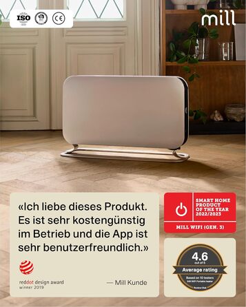 Електричний конвекторний обігрівач Mill 1200W, 14-18 м², WiFi, енергозберігаючий, білий