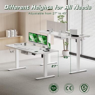 Електричний стіл Airfish з регулюванням висоти, USB-C зарядка, кабель-менеджмент, 3 положення пам'яті (білий, 180 x 80 см)
