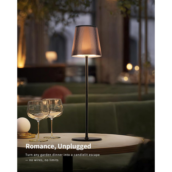 LED настільна лампа LuminexDesigns бездротова з акумулятором 5200mAh, регульована яскравість, IP54 вологостійка, для спальні, офісу, саду, декору, біла (сучасний дизайн, компактна, чорна)