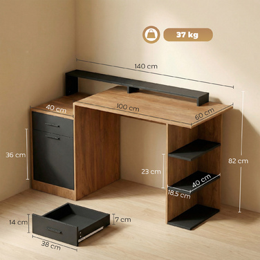 Комп'ютерний стіл з місцями для зберігання та полицями, сучасний письмовий стіл для офісу та кабінету, 140 см, дуб