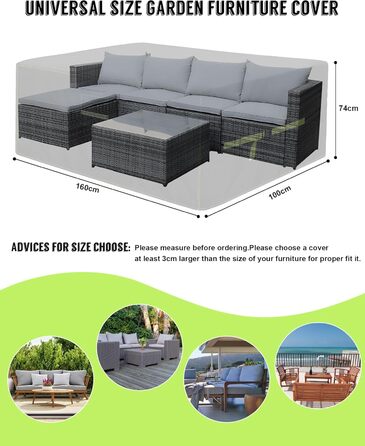 Накладна захисна для садово-патіо меблів, 420D Оксфорд, водонепроникна, UV-стійка, з вентиляційними отворами (160x100x74 см)