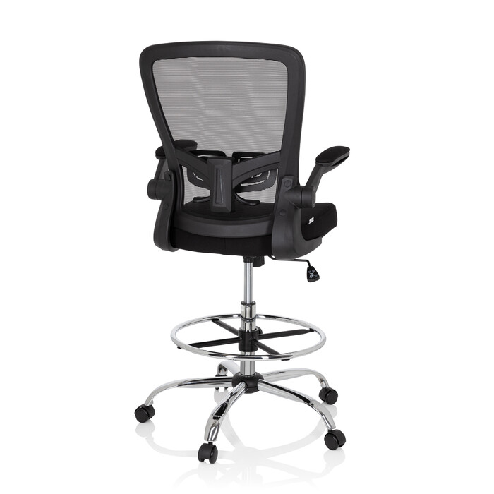 Офісний стілець / табурет VENDO WORK з сітчастою/тканинною оббивкою, чорного кольору, hjh OFFICE