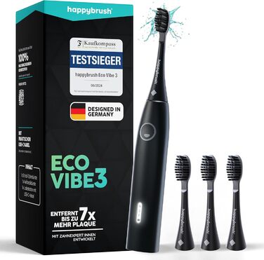 Електрична зубна щітка happybrush® Eco Vibe 3+ – Чорний колір – Тест-переможець – 100 днів тестування – 2 роки гарантії