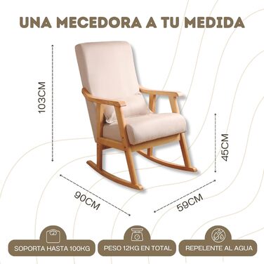 Крісло-гойдалка HOME DESIGN & CONFORT Paris з подушкою, масивне букове дерево (сірий/натуральний)