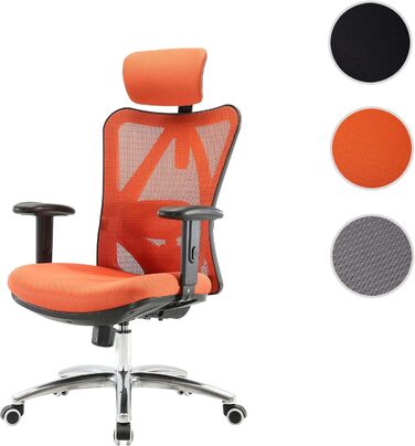 Офісний стіл Mendler HWC-J86, ергономічне крісло, регульована поперекова підтримка, 150 кг, оранжеве