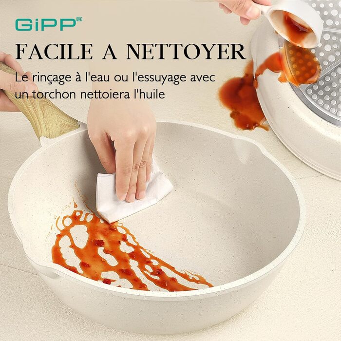 Сковорода GiPP Schmorpfannen з високим бортиком 28 см з кришкою, антипригарне покриття, 4.3 л, кераміка, для всіх типів плит, білий колір