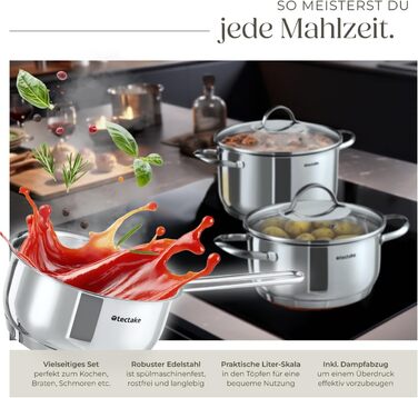 Набір каструль tectake® 9 предметів з нержавіючої сталі, посуд для плити (індукційна, газова, електрична), кухонний набір для дому та кемпінгу