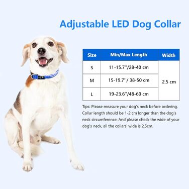 Нашийник для собак PcEoTllar, що світиться, акумуляторний, світлодіодний нашийник для собак, водонепроникний, видимість в темряві - M, синій